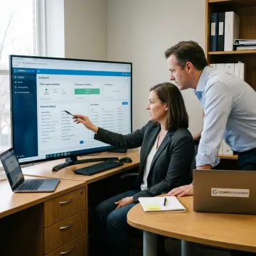 Healthcare compliance team reviewing digital policy workflows