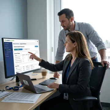 Healthcare compliance team reviewing digital policy workflows