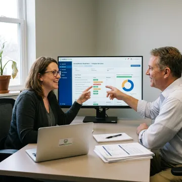 Healthcare team reviewing accreditation readiness workflow