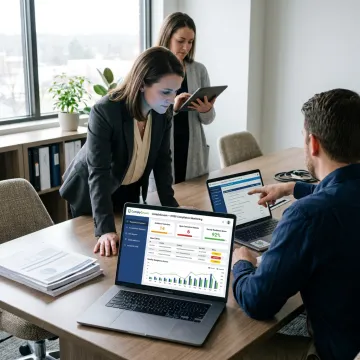 Compliance team reviewing monitoring dashboards