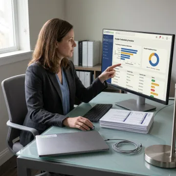 Healthcare administrator reviewing provider governance dashboard