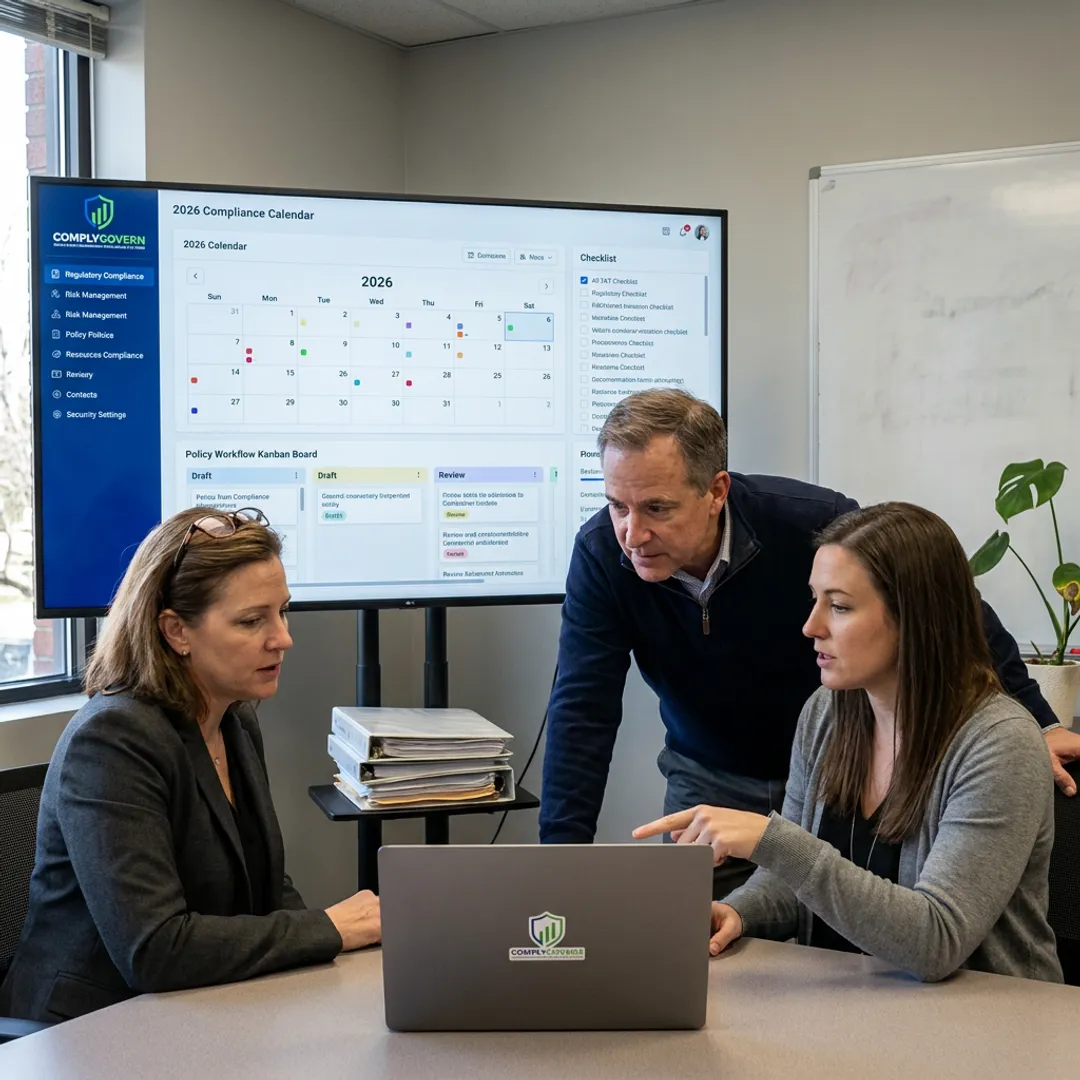 Compliance team reviewing calendar deadlines