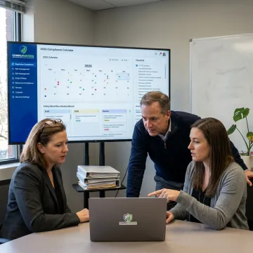 Compliance team reviewing calendar deadlines