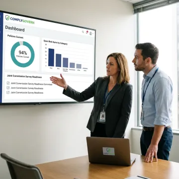Healthcare compliance dashboard on laptop