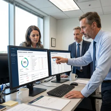 Healthcare compliance team reviewing assessment dashboard