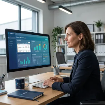 Healthcare compliance dashboard on screen