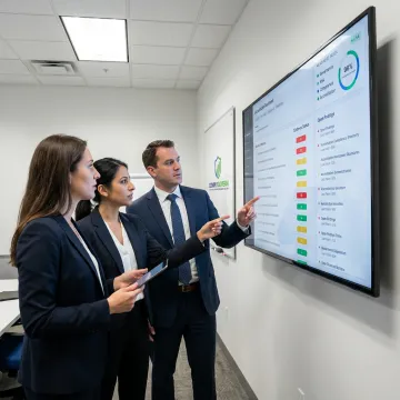 Healthcare compliance team reviewing accreditation readiness dashboard