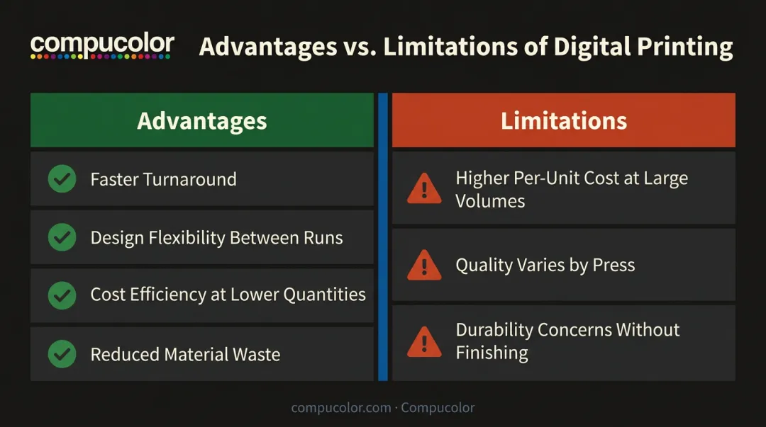 Digital printing advantages versus limitations comparison chart