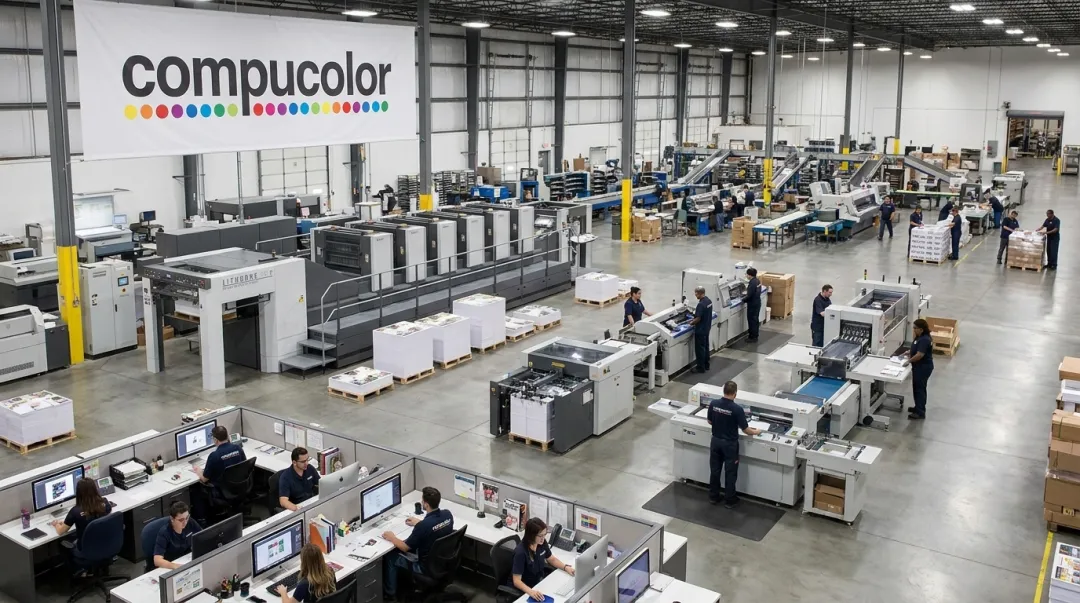 Compucolor national production facility offering print design and binding services