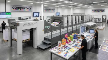 Compucolor Komori LS-40 digital press producing custom marketing materials