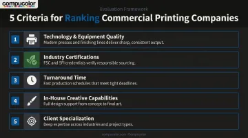 5 key factors for evaluating commercial printing company partners infographic