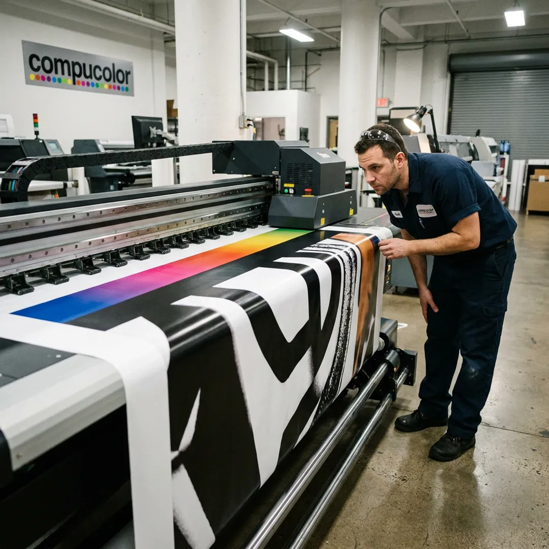 Large vinyl banner being printed