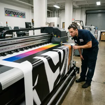 Large vinyl banner being printed