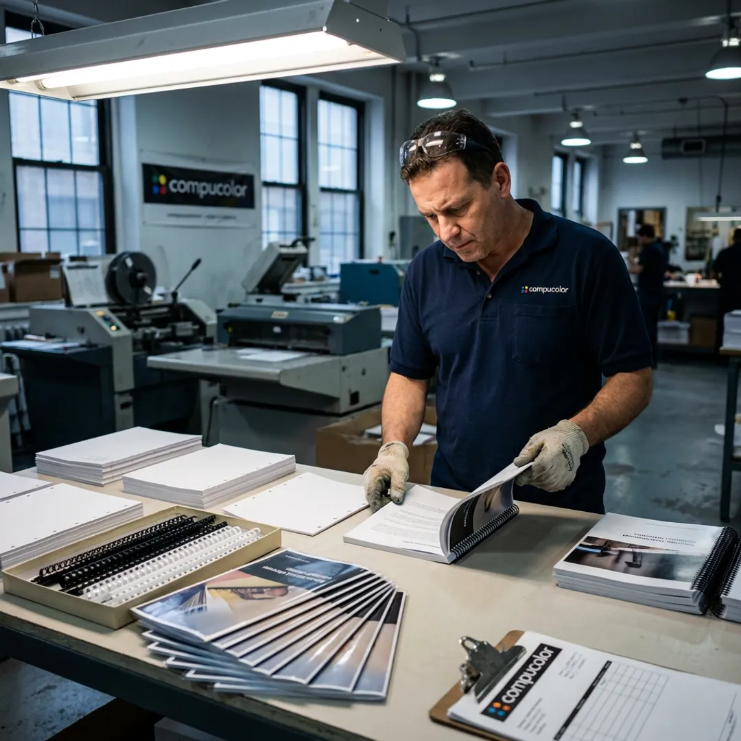 Spiral bound books being finished in print production