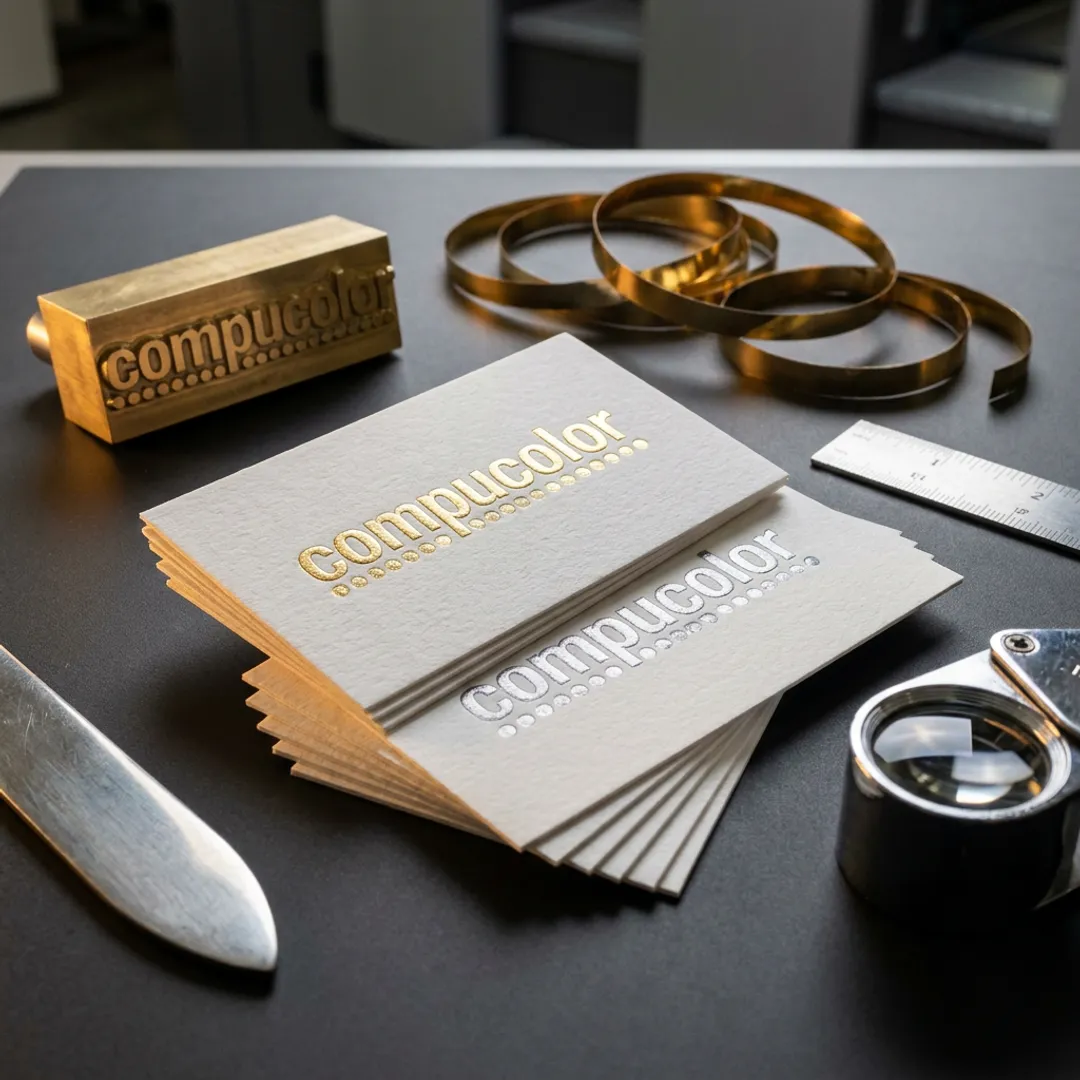 Foil stamped business cards on press