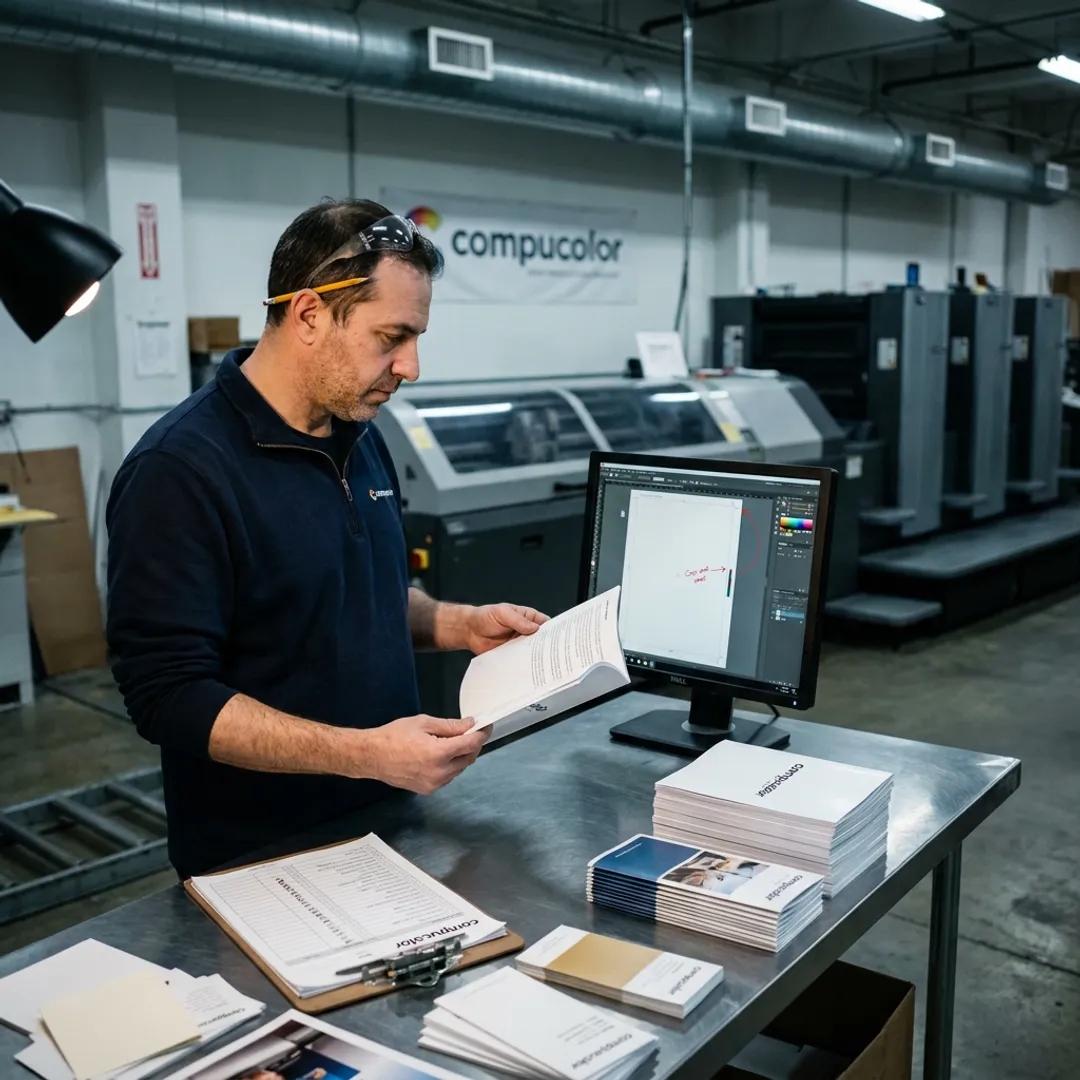 Print specialist reviewing online artwork proofs