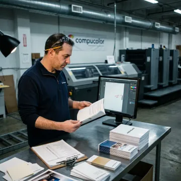 Print specialist reviewing online artwork proofs