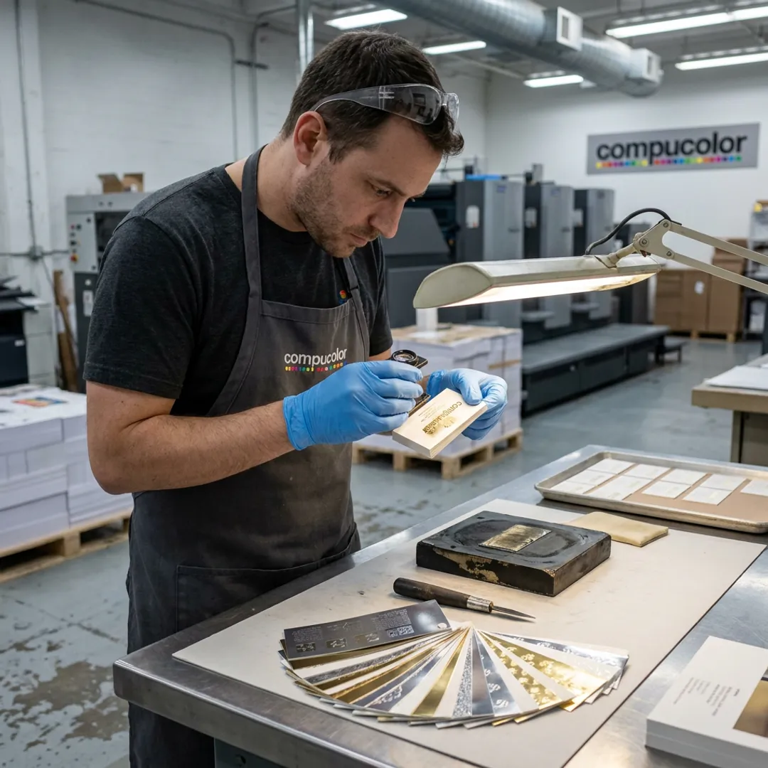 Raised foil business card production process