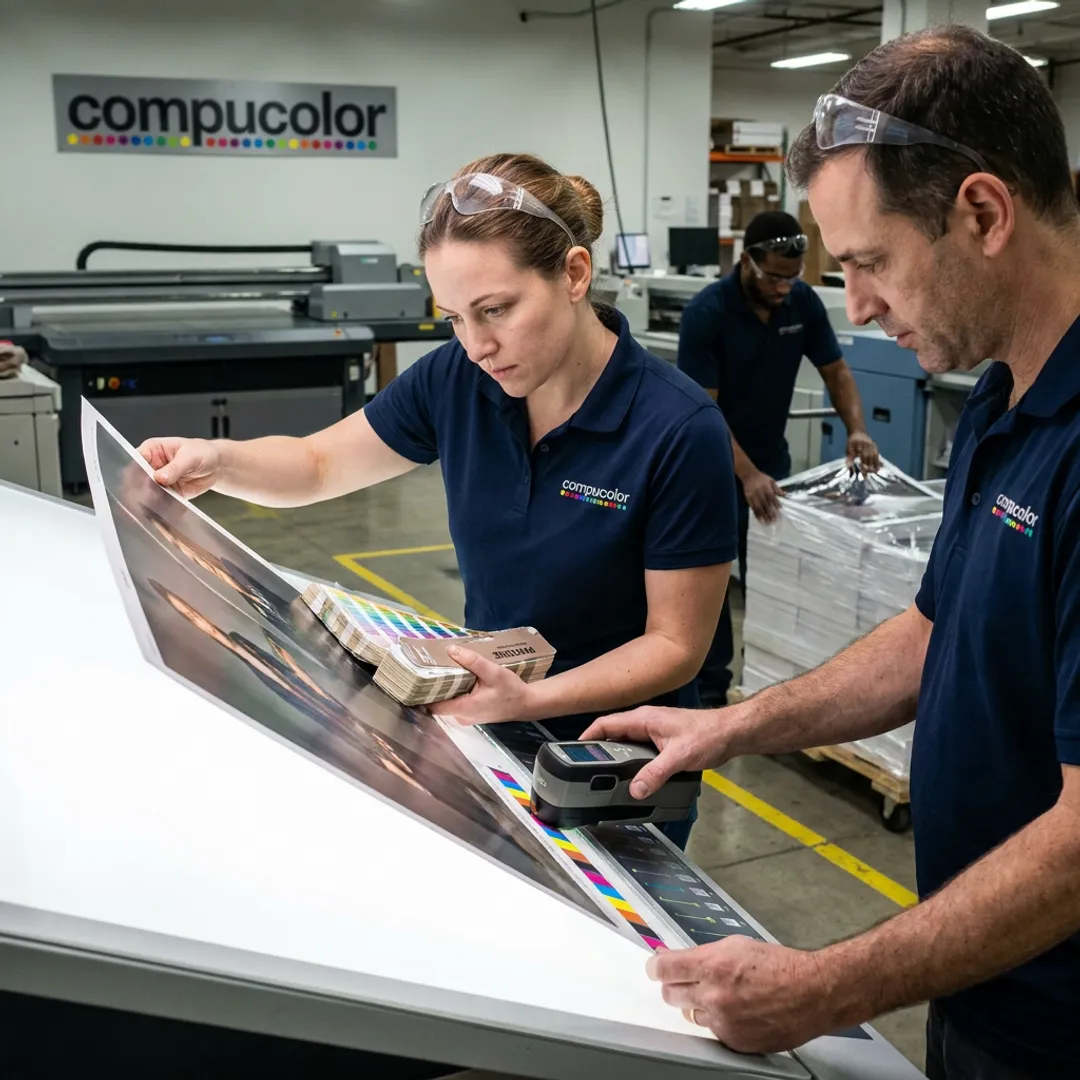Print team preparing custom poster proofs