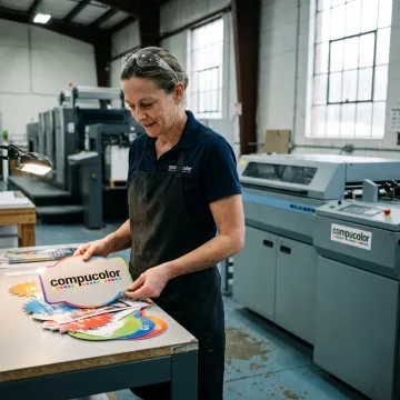 Custom die cut flyers being inspected after printing