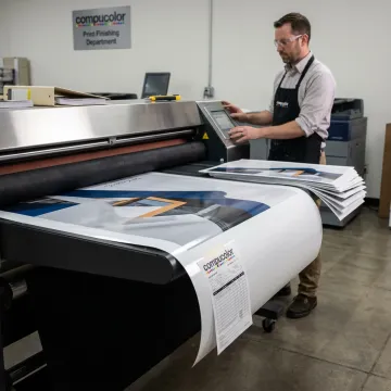 Large format print being laminated
