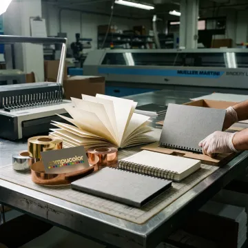 Printed planners being bound and finished