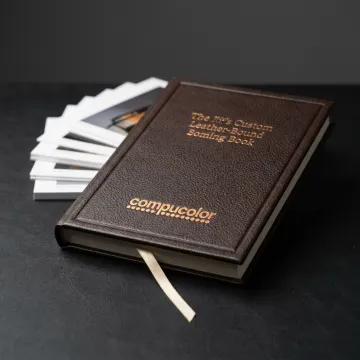 Custom leather bound book with foil details