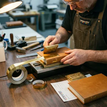 Craftsperson finishing a leather bound book