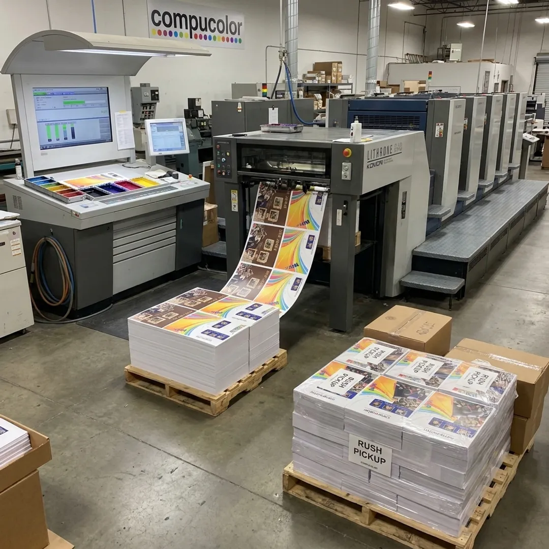 Flyers being printed and prepared for rush delivery