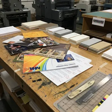 Custom business flyers on a print table