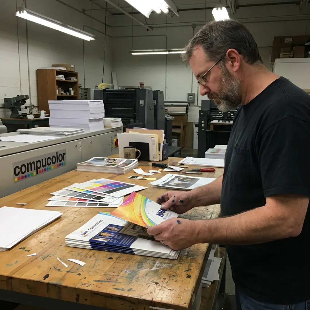 Printed brochures being reviewed before finishing