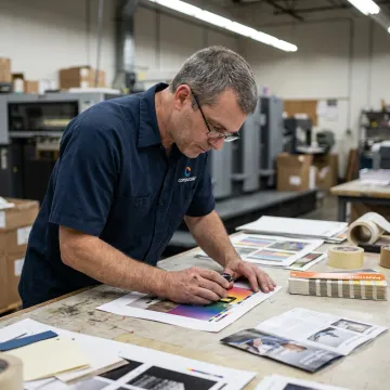 Print specialist reviewing proofs and finished samples