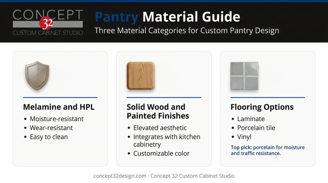 Pantry shelving materials comparison chart melamine laminate solid wood and flooring options