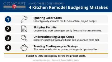 Four common Denver kitchen remodel budgeting mistakes to avoid infographic