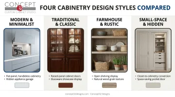 Comparison of four butler's pantry design styles side by side