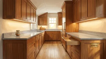 Custom kitchen cabinets perfectly fitted to irregular walls and high ceilings in older home
