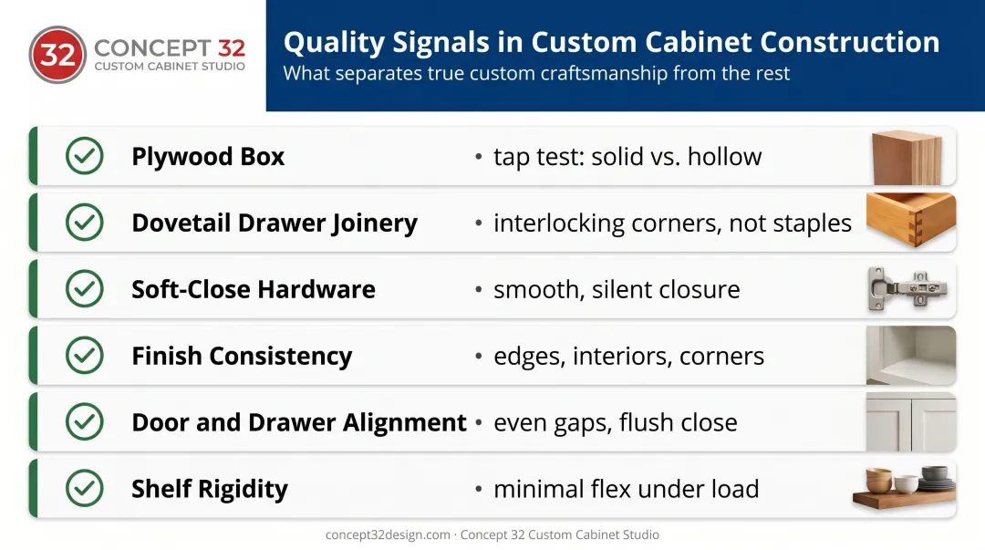 Six quality indicators checklist for evaluating custom kitchen cabinet construction