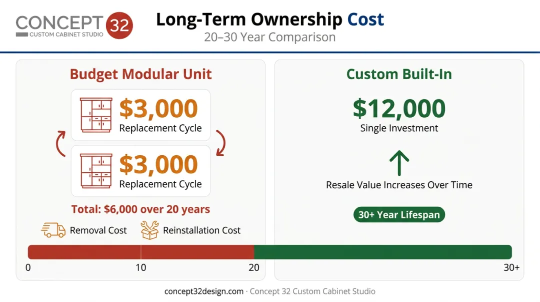 20-year total cost of ownership comparison budget versus custom built-in entertainment center