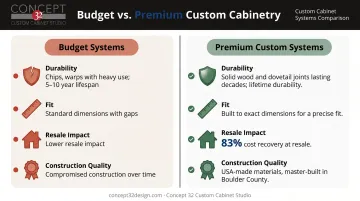 Budget versus premium custom closet comparison showing durability fit and resale value differences
