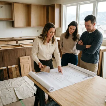 Designer reviewing luxury kitchen cabinet plans