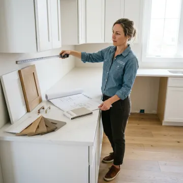 Designer measuring cabinetry for installation