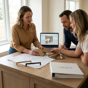 Designer reviewing custom kitchen remodel plans