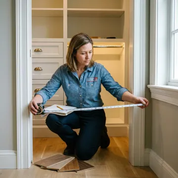 Designer measuring a closet opening for custom sliding doors