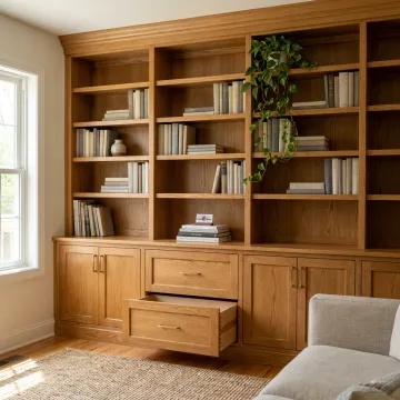 Custom built-in bookcases in a living room