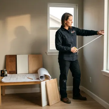 Designer measuring wall for custom built-in shelving