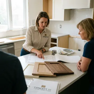 Cabinet designer reviewing custom plans