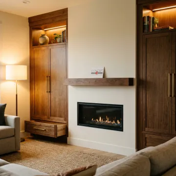 Custom living room alcove built-in cabinets and shelves