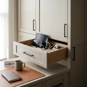 Custom cabinet system with built-in charging drawer