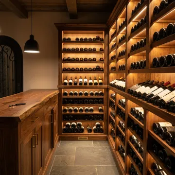 Custom wine racks and cellar cabinetry in a Denver home