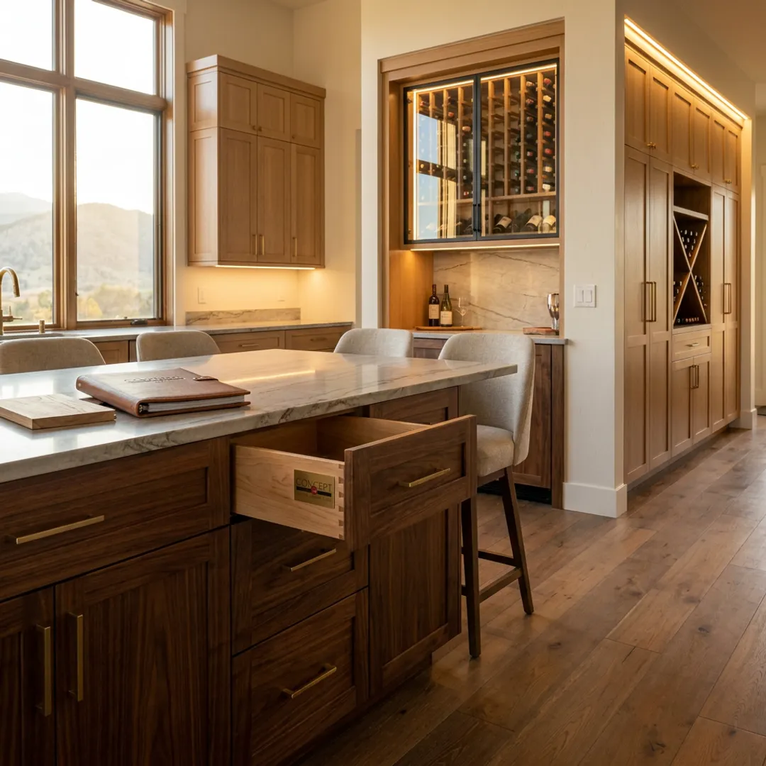 Custom Denver second home kitchen and bar cabinetry